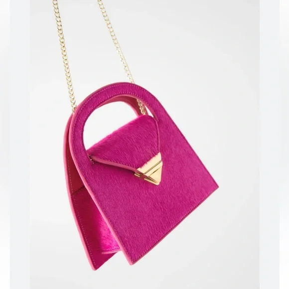 Zara leather mini city bag fuchsia with crossbody chain - Picture 2 of 5